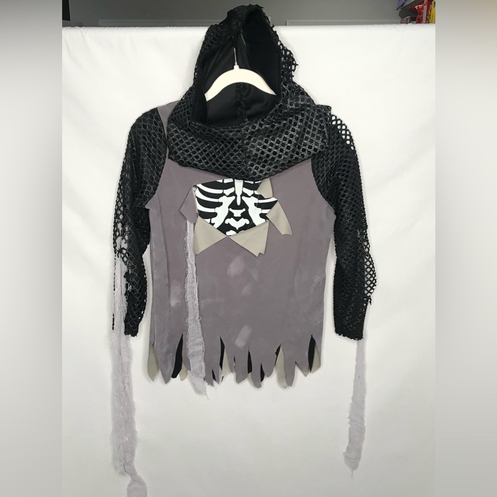 Chasing Fireflies Boys Sz 10 Costume Skeleton Knight Top Shirt Head Cover ONLY